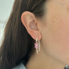 14K GOLD DIAMOND PINK SAPPHIRE ROSELYN HOOPS
