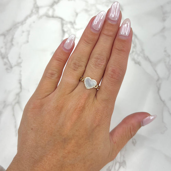 14K GOLD DIAMOND MOTHER OF PEARL LOLA HEART RING