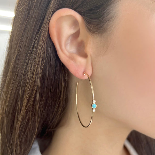 14K GOLD DIAMOND TURQUOISE SOFIA HOOPS