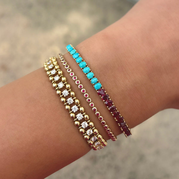 14K GOLD TURQUOISE AND RUBY SKYLAR BRACELET