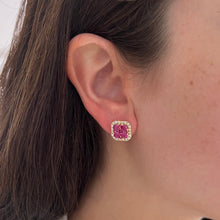 14K GOLD DIAMOND RUBY BECCA SQUARE STUDS