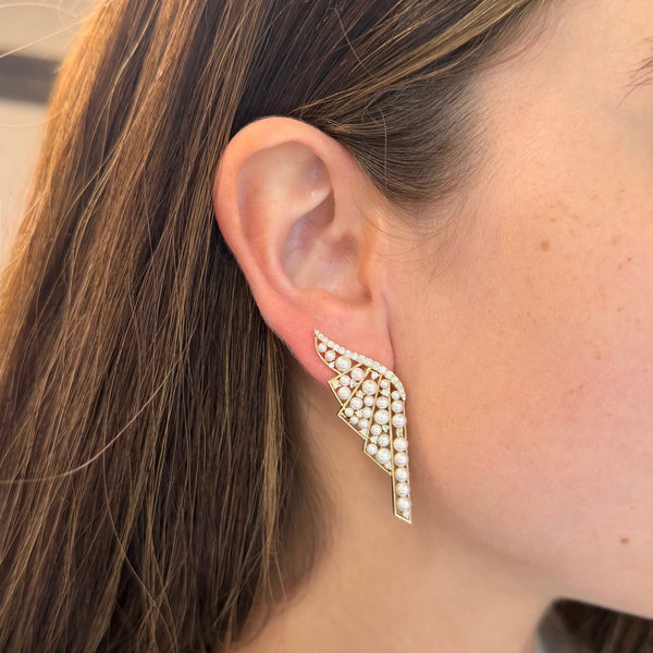 14K GOLD DIAMOND AND PEARL SAVANNAH EARRINGS