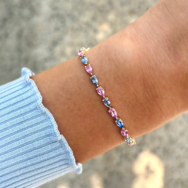 14K GOLD PINK AND BLUE SAPPHIRE ALIZA BRACELET