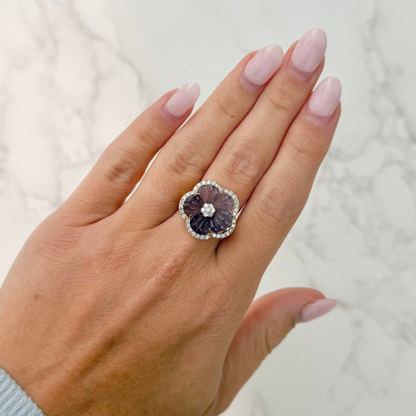 14K GOLD DIAMOND AND AMETHYST CHRISSY FLOWER RING
