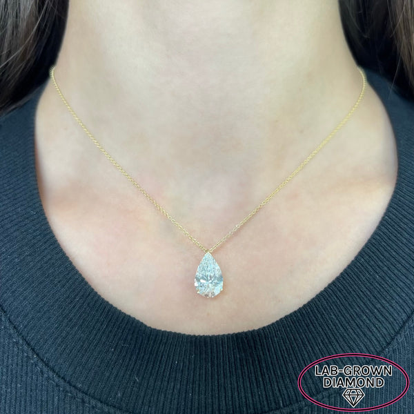 14K GOLD 3.00 CT LAB GROWN DIAMOND PEAR NECKLACE