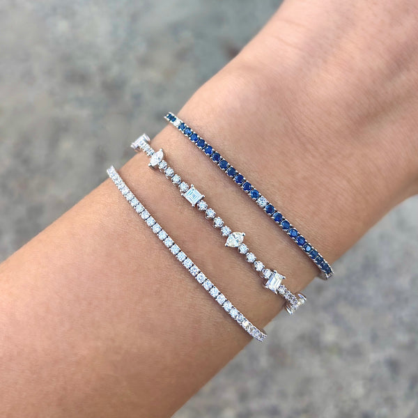 14K GOLD DIAMOND AND BLUE SAPPHIRE ELLIE TENNIS BRACELET