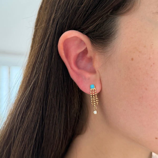 14K GOLD DIAMOND TURQUOISE LAURA EARRINGS