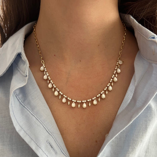 14K GOLD DIAMOND LAUREN MOTHER OF PEARL NECKLACE