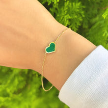 14K GOLD MALACHITE MEG HEART BRACELET
