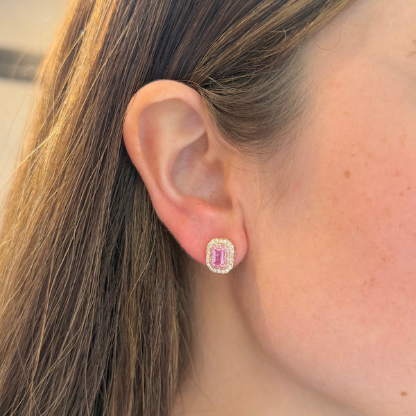 14K GOLD DIAMOND AND PINK SAPPHIRE LAILA STUDS