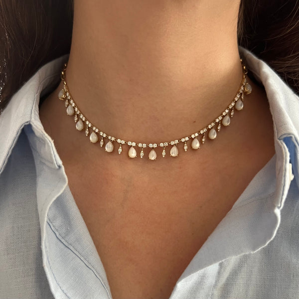 14K GOLD DIAMOND LAUREN MOTHER OF PEARL NECKLACE