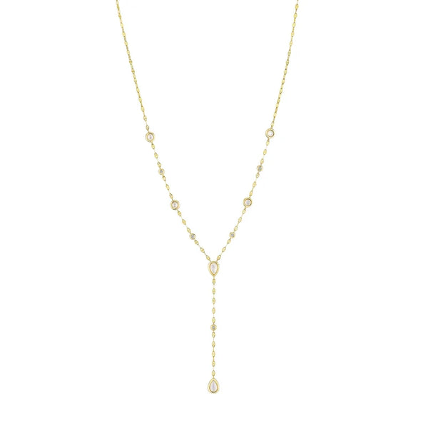 14K GOLD DIAMOND MOTHER OF PEARL EVA LARIAT