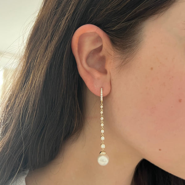 14K GOLD DIAMOND KATIE PEARL EARRINGS