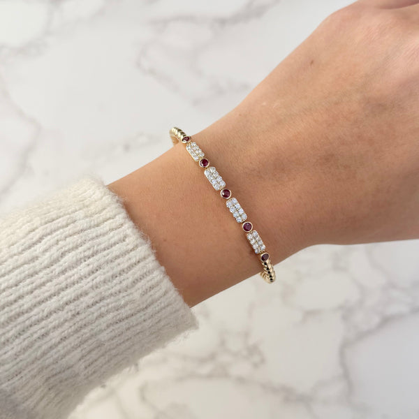 14K GOLD DIAMOND AND RUBY CORRINA FLEX BANGLE