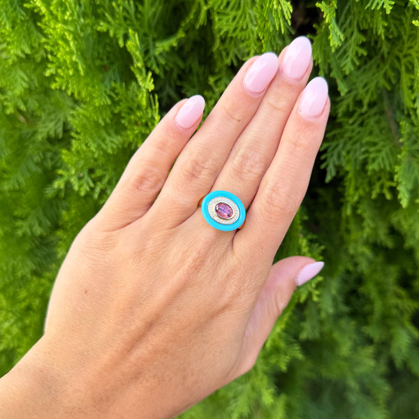 14K GOLD DIAMOND TURQUOISE TOURMALINE JAYDA RING
