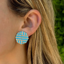 14K GOLD DIAMOND TURQUOISE ENAMEL TERRI EARRINGS