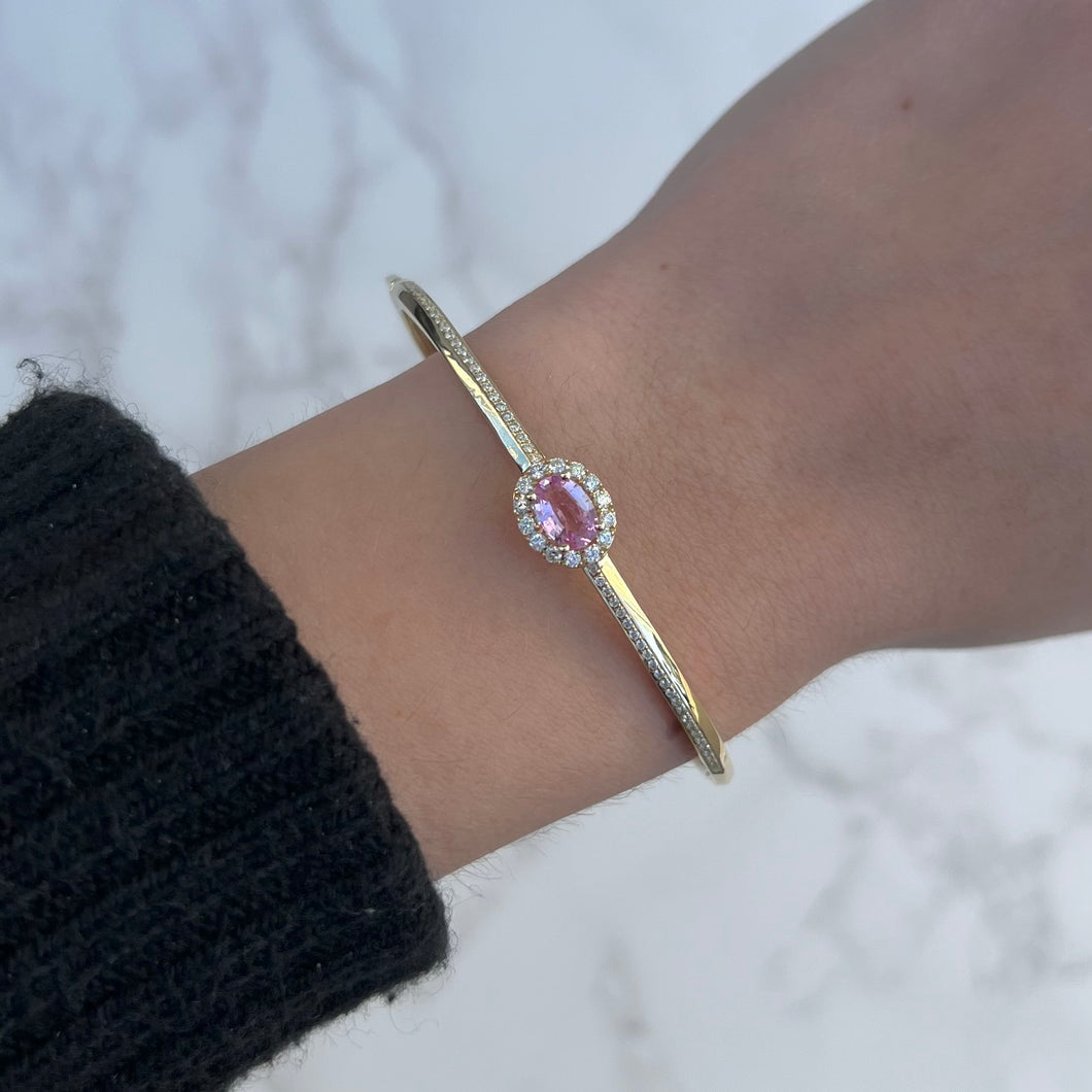 14K GOLD DIAMOND PINK SAPPHIRE KASS BANGLE