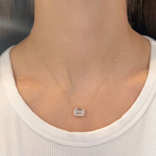 14K GOLD 4.00 CT LAB GROWN DIAMOND EMERALD NECKLACE
