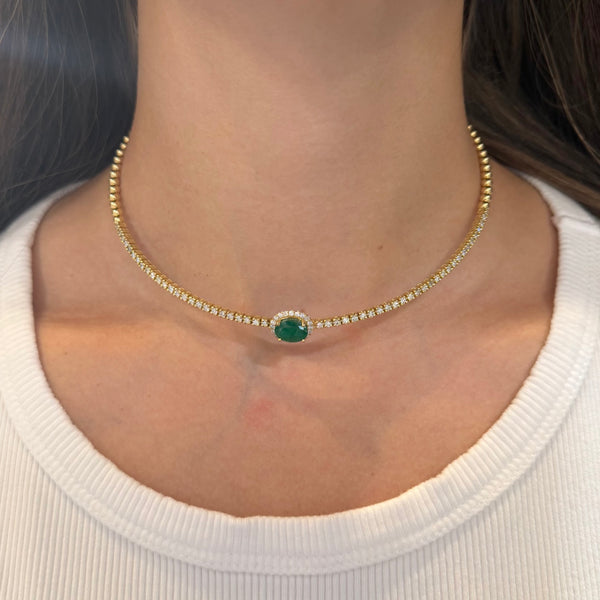 14K GOLD DIAMOND AND EMERALD CARMEN CHOKER NECKLACE