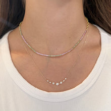 14K GOLD GREEN AND PINK SAPPHIRE TENNIS CHOKER NECKLACE