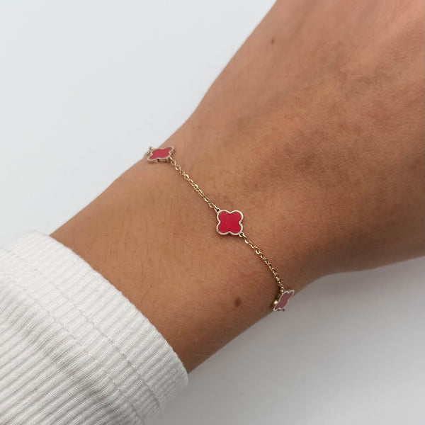14K GOLD CORAL SMALL MEGAN CLOVER BRACELET