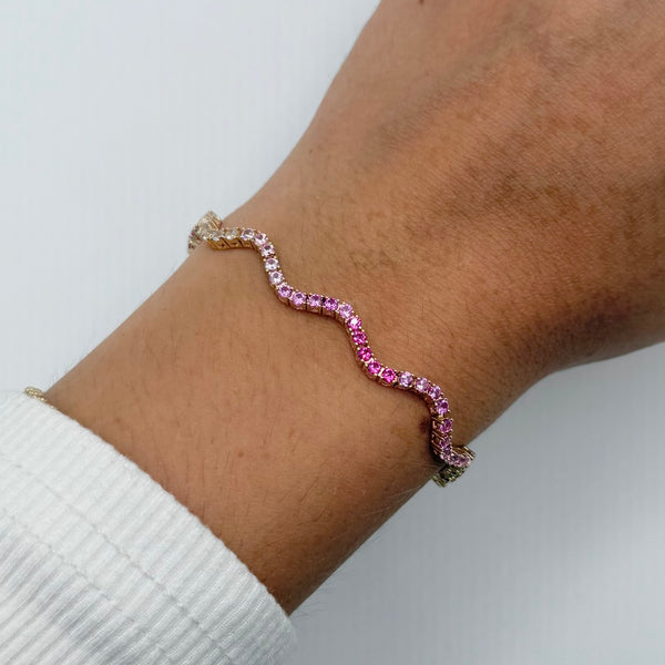 14K GOLD PINK SAPPHIRE OMBRE WAVE BRACELET