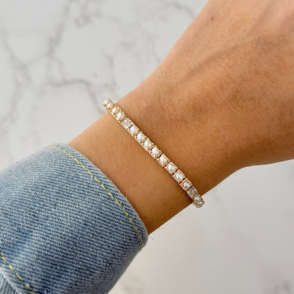 14K GOLD DIAMOND AND PEARL LAUREN BRACELET
