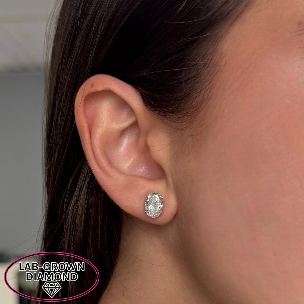 14K GOLD 4.00 CT LAB GROWN DIAMOND OVAL STUDS