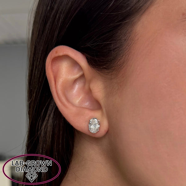 14K GOLD 4.00 CT LAB GROWN DIAMOND OVAL STUDS