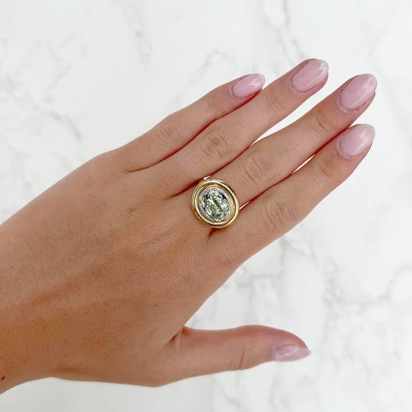 14K GOLD DIAMOND GREEN AMETHYST IRIS RING