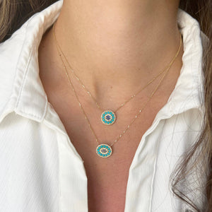 14K GOLD DIAMOND SAPPHIRE AND TURQUOISE LARA EYE NECKLACE