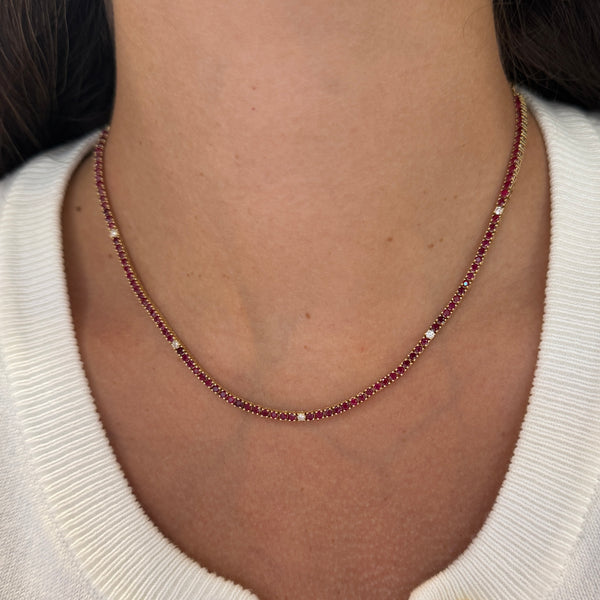 14K GOLD DIAMOND RUBY ELLIE TENNIS NECKLACE