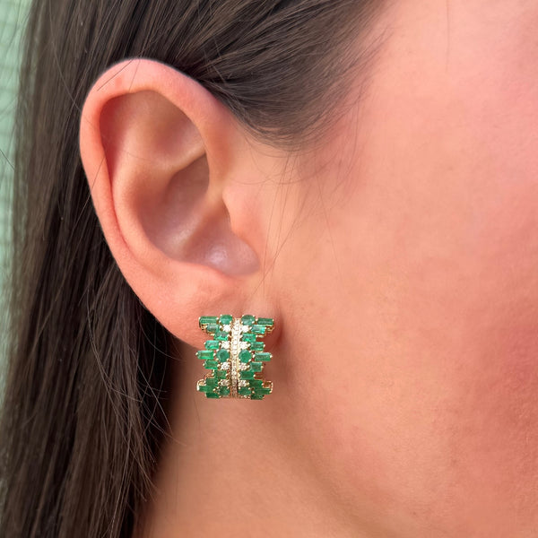 14K GOLD DIAMOND EMERALD LIZ MINI HOOPS