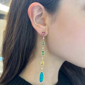 14K GOLD DIAMOND TOURMALINE AND OPAL RORY EARRINGS