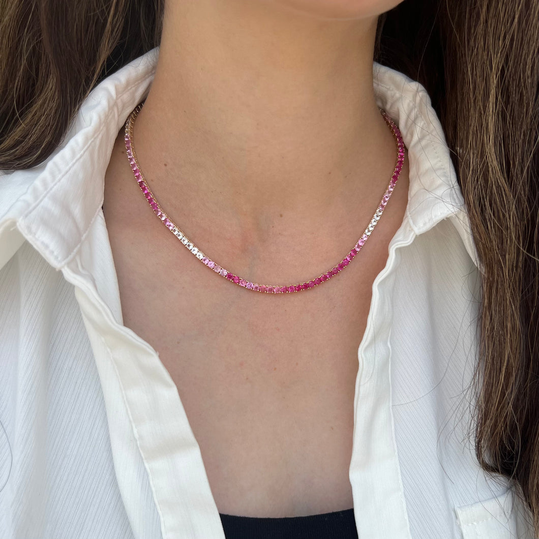 14K GOLD PINK AND WHITE SAPPHIRE TORI TENNIS NECKLACE