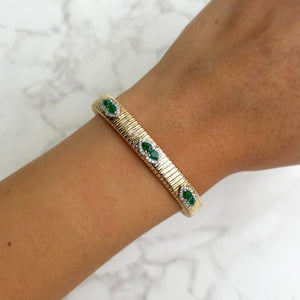 14K GOLD DIAMOND EMERALD CHLOE BANGLE