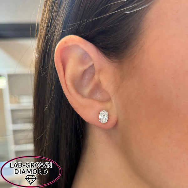 14K GOLD 2.00 CT LAB GROWN DIAMOND OVAL STUDS