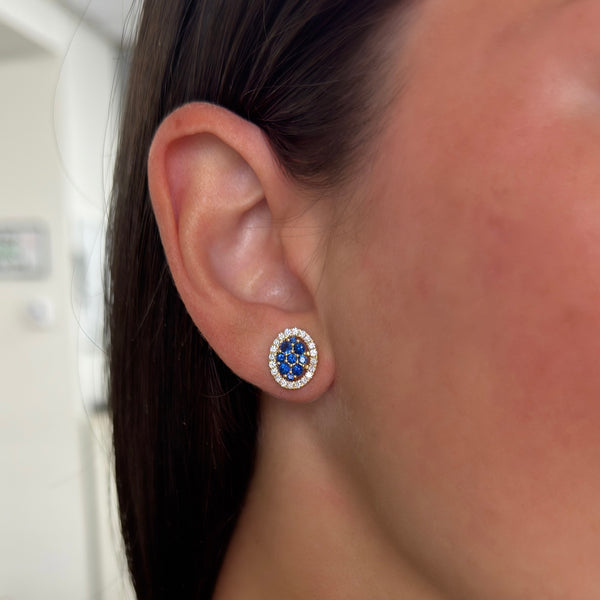 14K GOLD DIAMOND SAPPHIRE EDEN OVAL STUDS