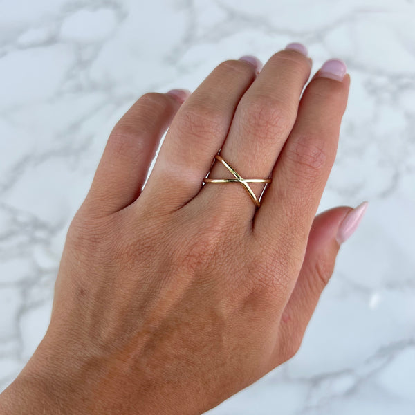 14K GOLD X RING