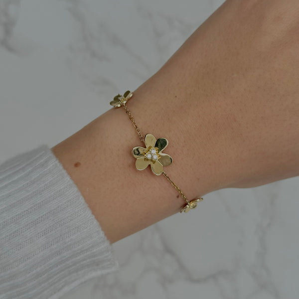 14K GOLD DIAMOND BELLA 3 FLOWER BRACELET