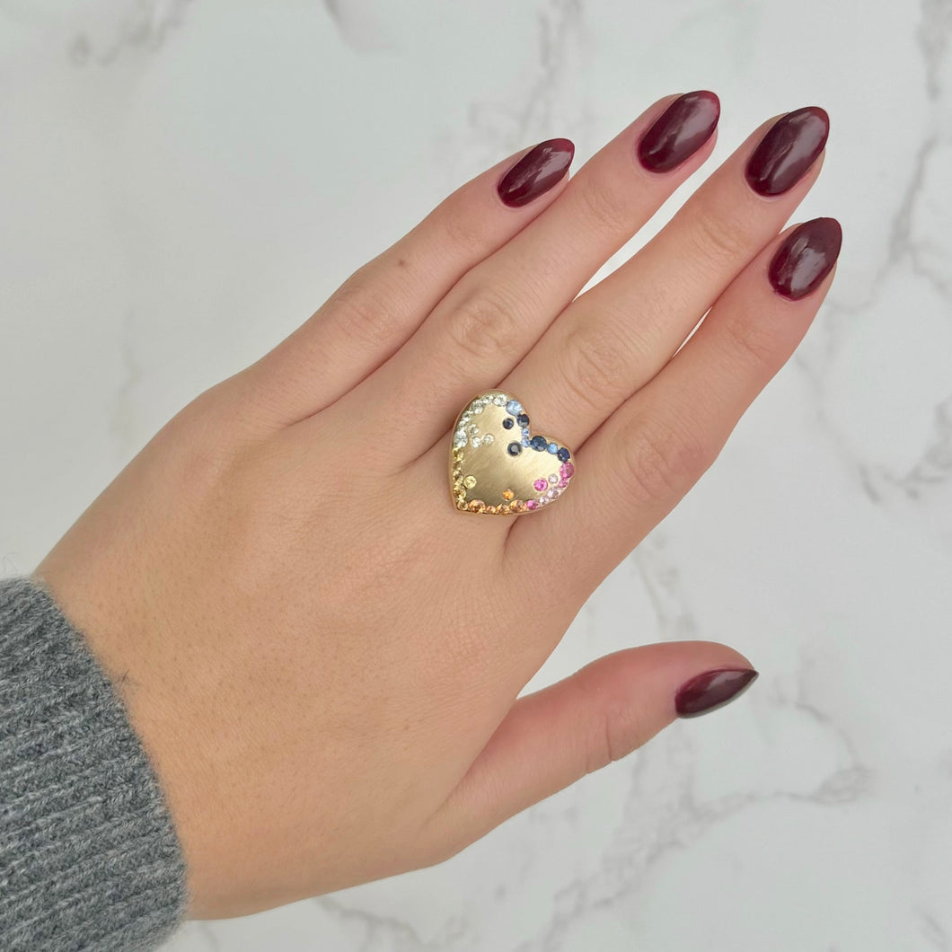 14K GOLD MULTICOLOR SAPPHIRE MADDY HEART RING