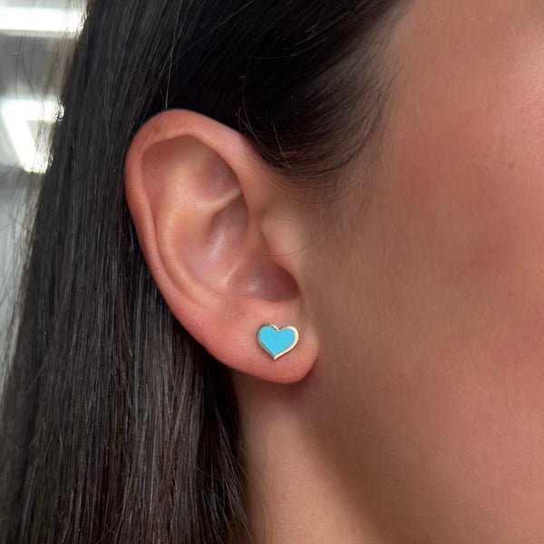 14K GOLD TURQUOISE SMALL MEGAN HEART STUDS