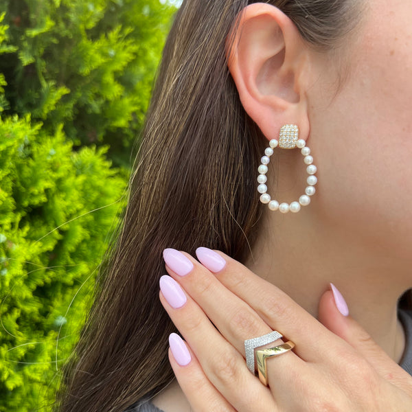 14K GOLD DIAMOND PEARL ABBY EARRINGS