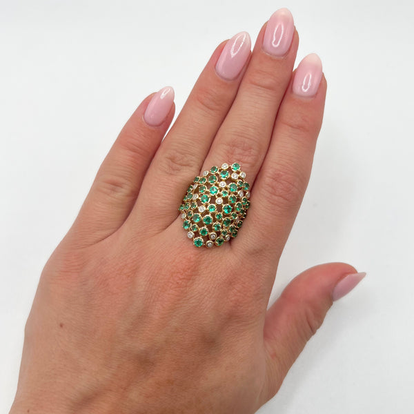 14K GOLD DIAMOND EMERALD ROBYN RING