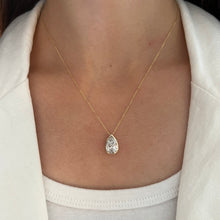 14K GOLD 3.00 CT LAB GROWN DIAMOND PEAR BEZEL NECKLACE