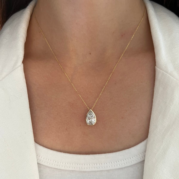 14K GOLD 3.00 CT LAB GROWN DIAMOND PEAR BEZEL NECKLACE