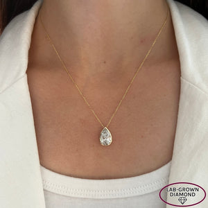 14K GOLD 3.00 CT LAB GROWN DIAMOND PEAR BEZEL NECKLACE