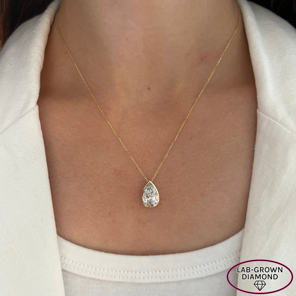 14K GOLD 3.00 CT LAB GROWN DIAMOND PEAR BEZEL NECKLACE