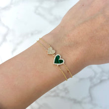 14K GOLD DIAMOND MALACHITE DOUBLE HAILEY HEART BRACELET