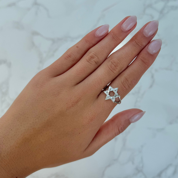 14K GOLD DIAMOND BAGUETTE STAR OF DAVID RING